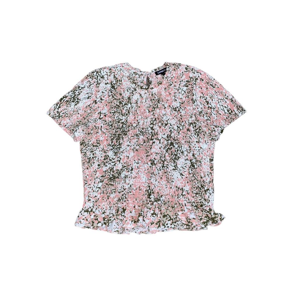 New Express Abstract Print Smocked Peplum Top L